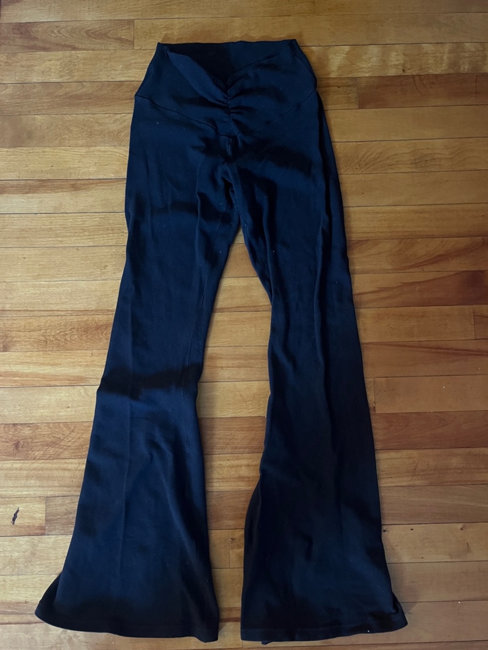 aerie Black Waffle-Knit Leggings with Subtle Logo